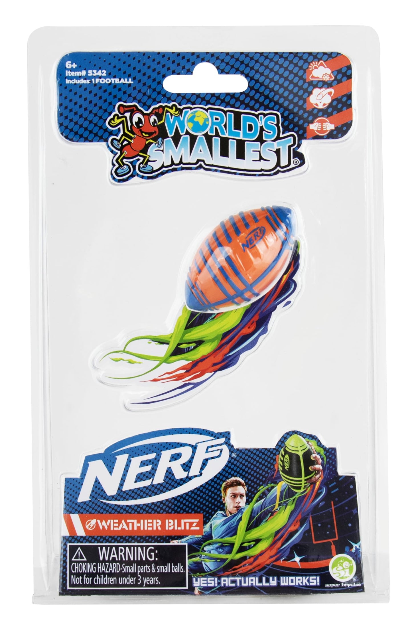 World's Smallest Super Impulse Nerf Weather Blitz Football - Mini Nerf Foam Football, Small Football Collectible Toy for Kids Ages 6 and Up, Color