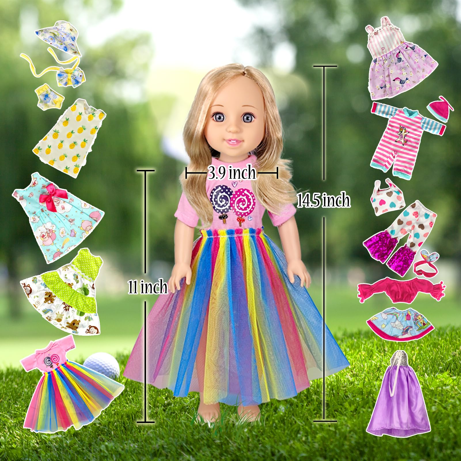WONDOLL 10-Sets Doll-Clothes for American-14-inch-Dolls - Compatible with 14.5-inch-Dolls Handmade Clothes and Outfits Accessories Christmas Birthday