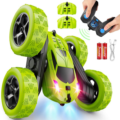 QUNREDA Remote Control Car for Kids Ages 6+, RC Cars Stunt Car Toy 4WD Double Sided 360° Rotating Remote Control with Headlights, Birthday Xmas Gifts