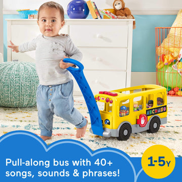 Fisher-Price Little People Toddler Toy Big Yellow School Bus & Community Heroes Set, Musical Pull-Along Vehicle & Figures for Kids Ages 1+ Years