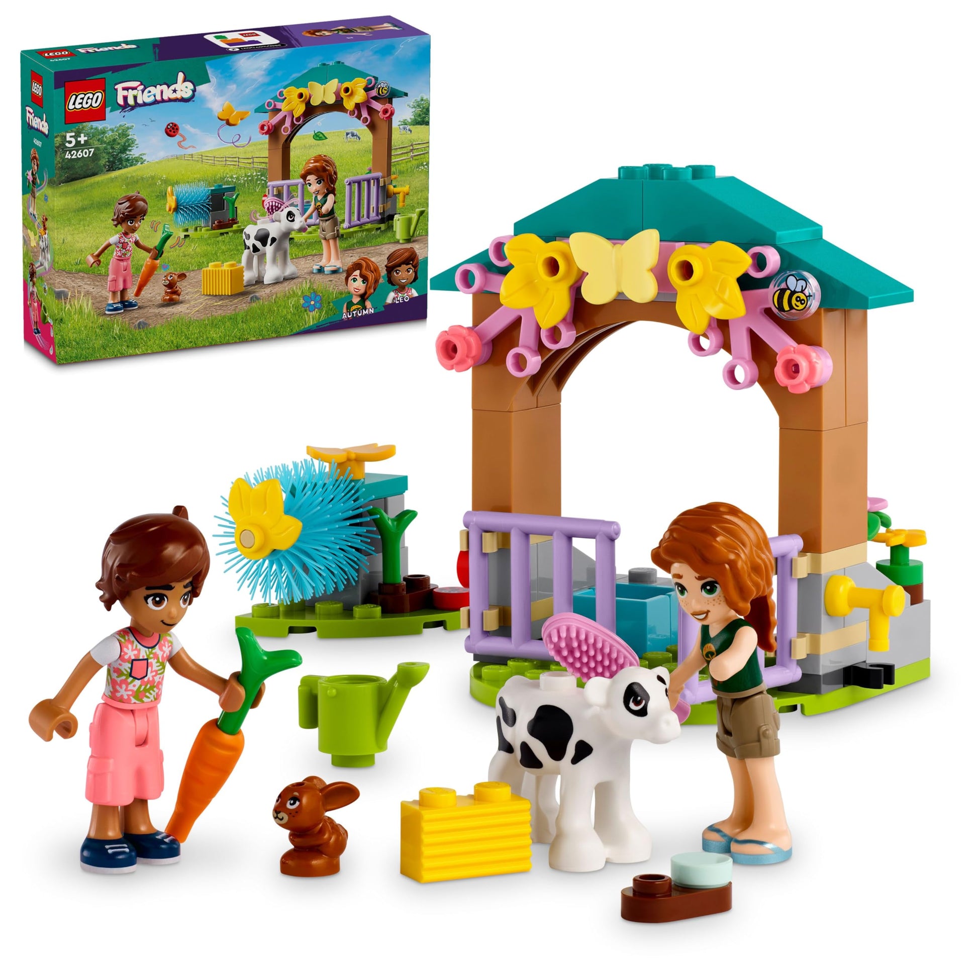 LEGO 42607 Friends Autums Kälbchenstall, 2 Spielfiguren, Kälbchen, Häschen