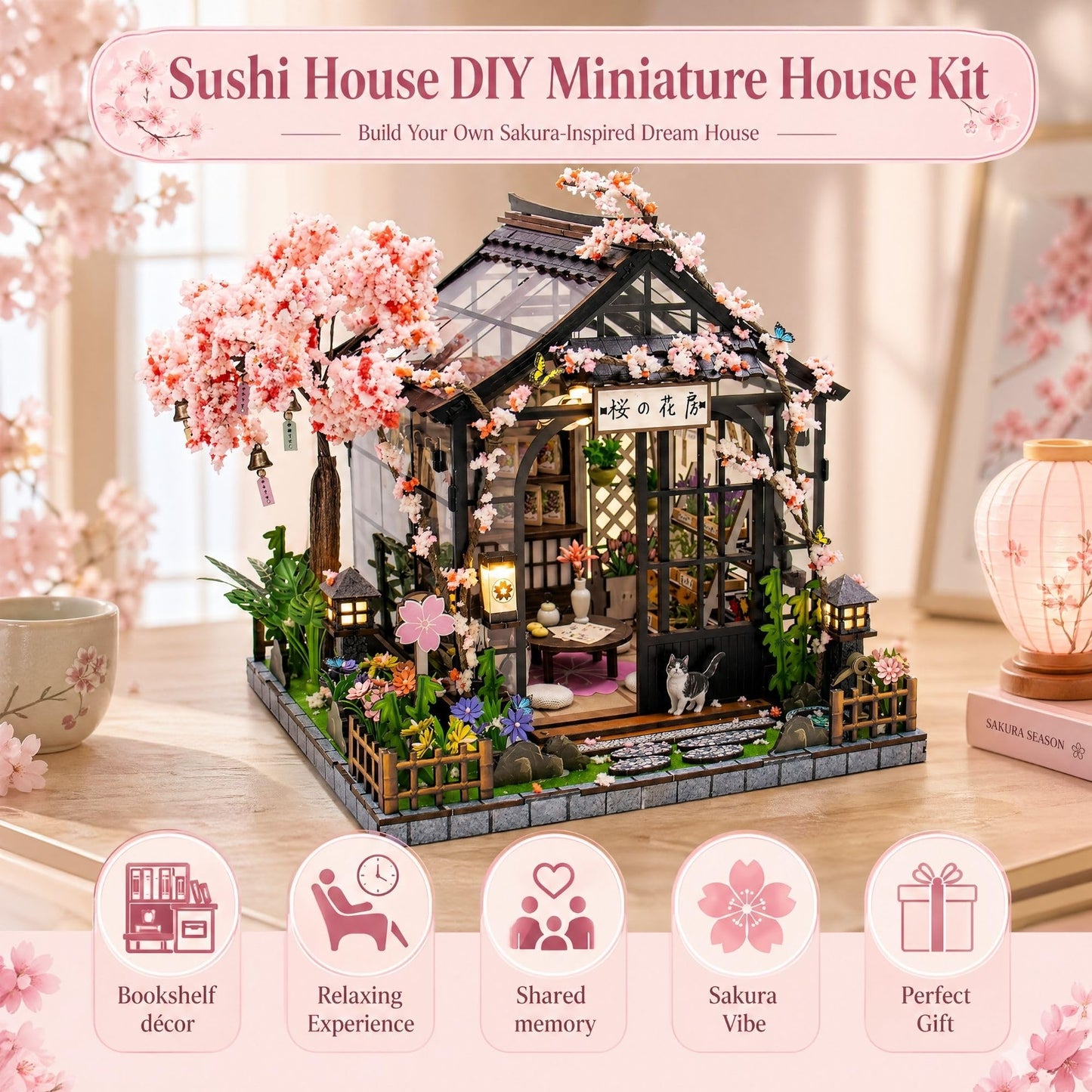 DIY Miniature House Kit, DIY Book Nook with LED Light | 3D Puzzles for Adults and Teens, Building Kits for Bookshelf Decor, Creative Gift for Craft