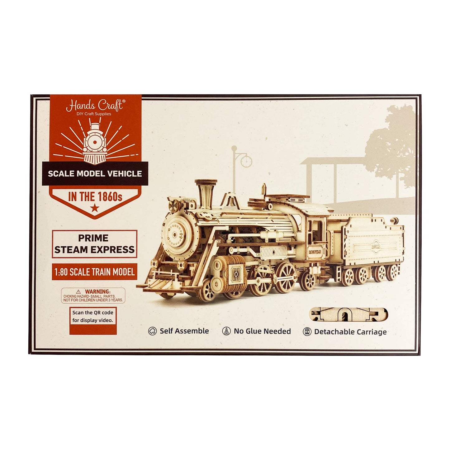 Hands Craft DIY 3D Wooden Puzzle - Prime Steam Express Train Laser Cut Assembly 1:80 Scale Model Building Kit Brain Teaser Educational STEM Toy Adults