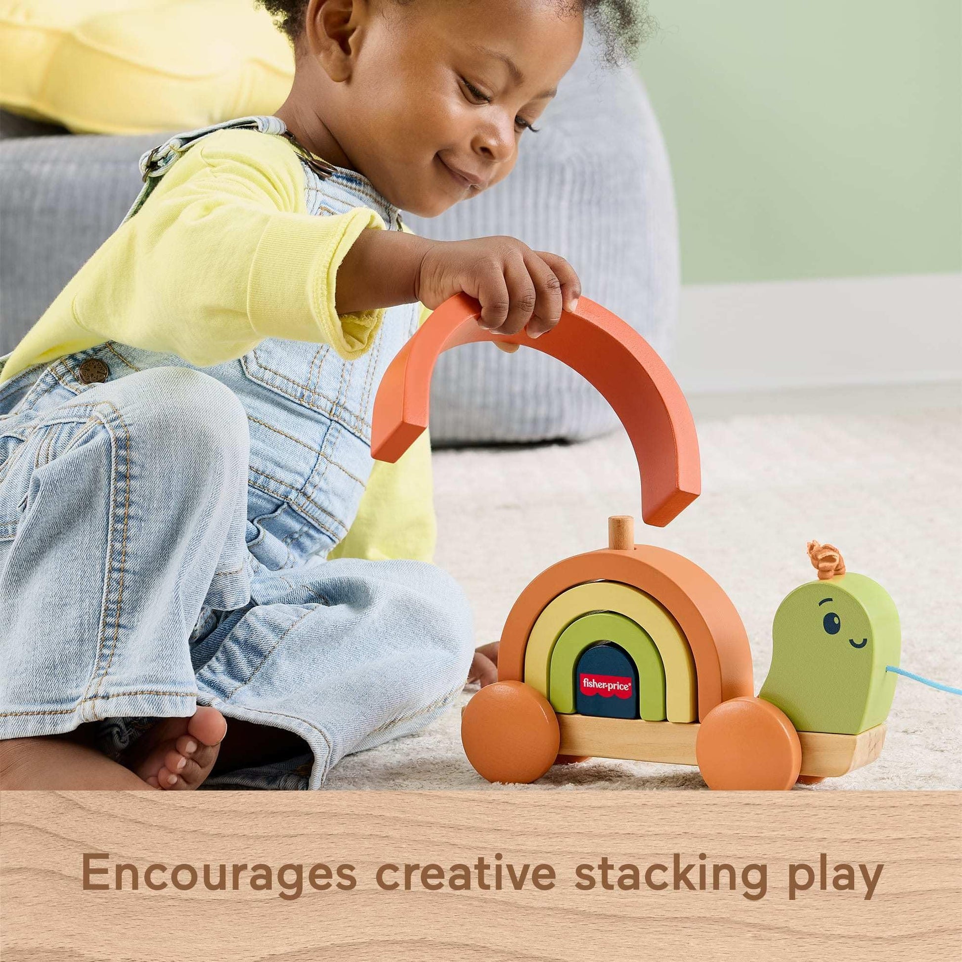 Fisher-Price Wood Toddler Toy Pull-Along Stacking Snail, Tiny Garden 6-Piece Wooden Activity for Motor Skill Development Kids Ages 18+ Months