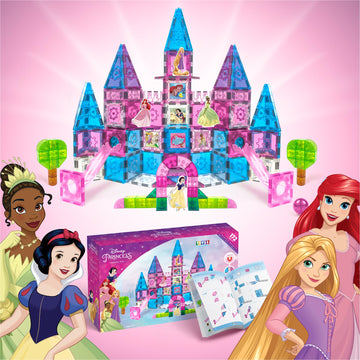 Disney Princess Toys Magnetic Tiles Castle Set - 172-Piece STEM Building Toy with Ariel, Moana, Snow White, Tiana & Rapunzel Characters, Marble Run