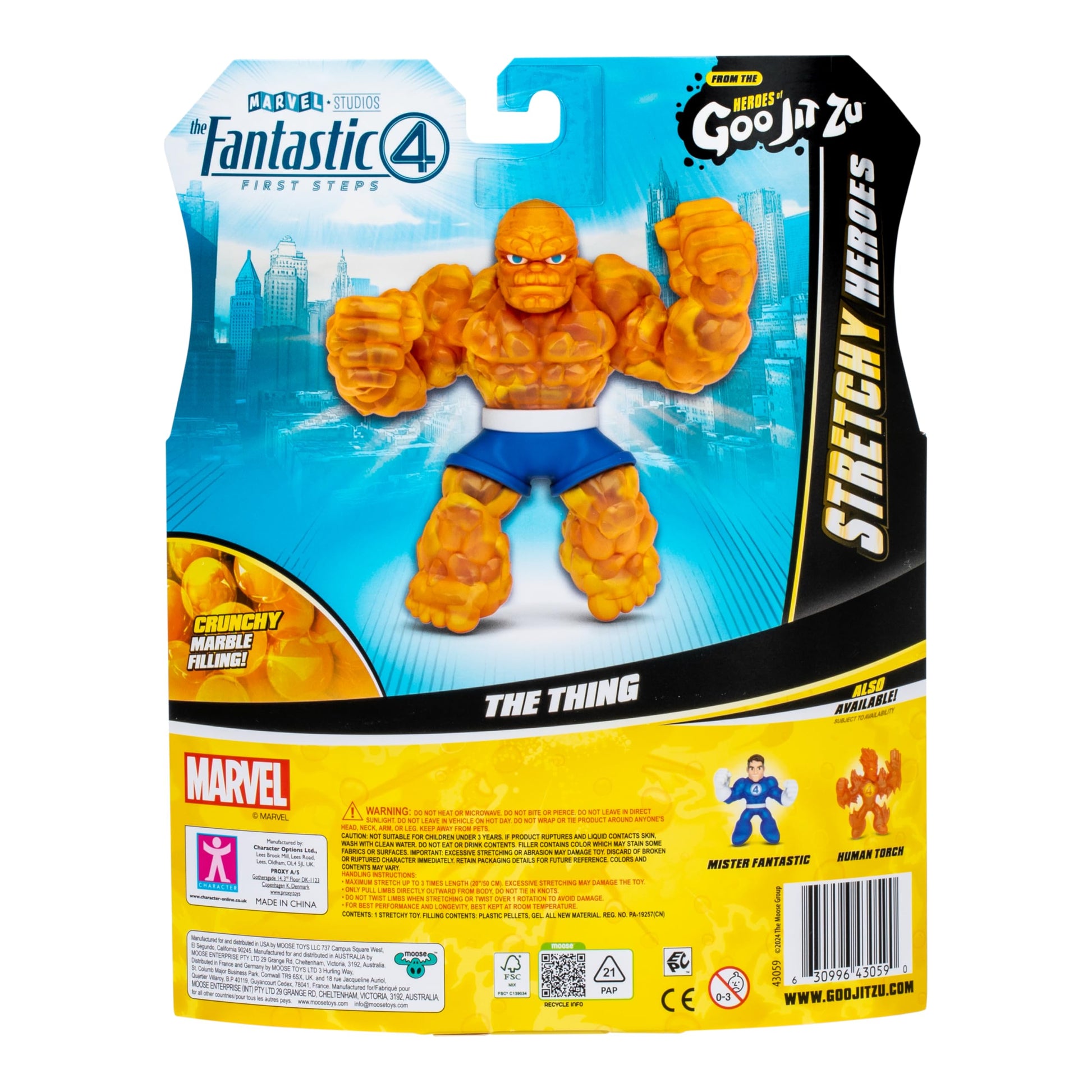 Heroes of Goo Jit Zu Marvel Studios The Fantastic 4 First Steps, The Thing, Stretchy, Goo Filled 4.5" / 11.4 CM Action Figure, with Unique Crunchy Goo