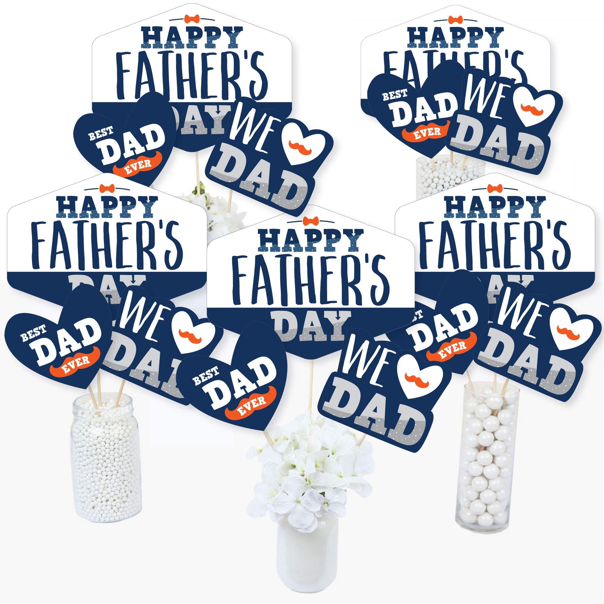 Big Dot of Happiness Happy Father's Day - We Love Dad Party Centerpiece Sticks - Table Toppers - Set of 15