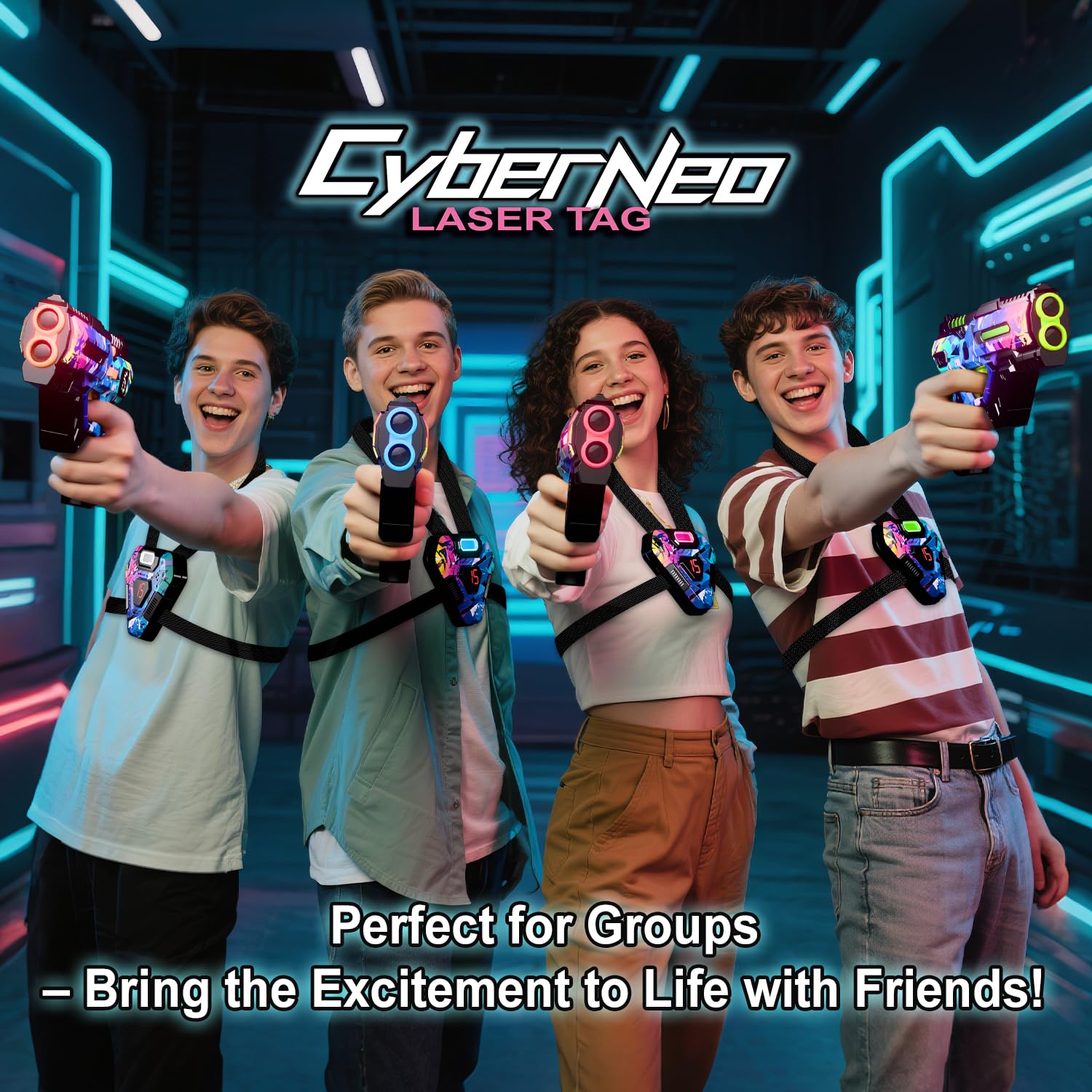 Laser Tag Set of 4, Lazer Tag Guns & Vests, Gift Ideas for Kids Teens and Adults, Cool Birthday Toys for Teenage Ages 8 9 10 11 12+Year Old Boy &