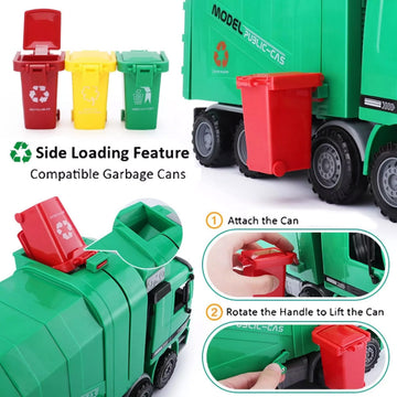 Liberty Imports Kids 14" Garbage Truck Toy, Large Friction Powered Sanitation Waste Management Truck Play Vehicle with Side Loading and Back Dump