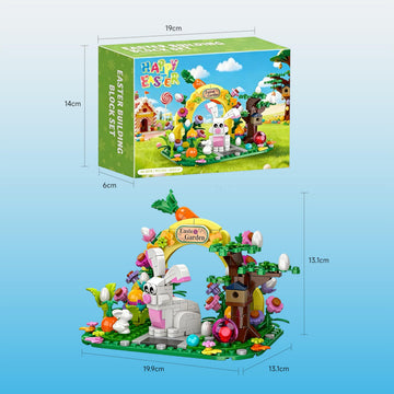Easter Bunny Garden Building Set, 294 PCS Easter Basket Stuffers for Kids, Creative Flower House with Colorful Eggs & Carrot, STEM Spring Holiday Toys