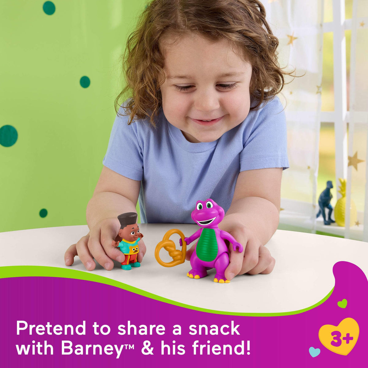 Fisher-Price Barney’s World Preschool Toy Barney’s Friend David & Barney 3-Piece Figure Set for Pretend Play Kids Ages 3+ Years