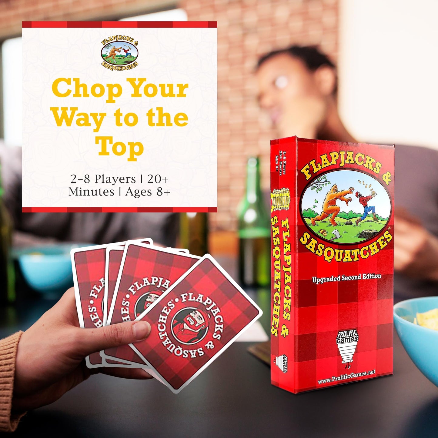 Prolific Games Flapjacks & Sasquatches - Upgraded 2nd Edition, Family Card & Dice Game for 2-8 Players, 20-Minute Rounds, Fun for Kids & Adults