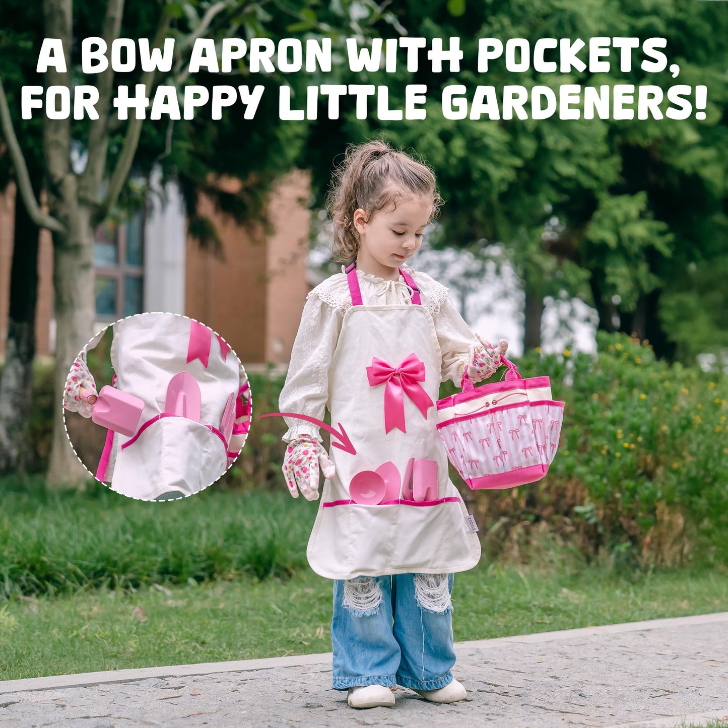 ROBUD Kids Gardening Set, Educational Outdoor STEM Gardening Toy Gift, Pink