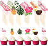 Maitys 72 Pcs Luau Cupcake Toppers Tropical Cake Decorations Hawaiian Toothpicks with Flamingo Pineapple Palm Leaves Shape Picks for Summer Beach