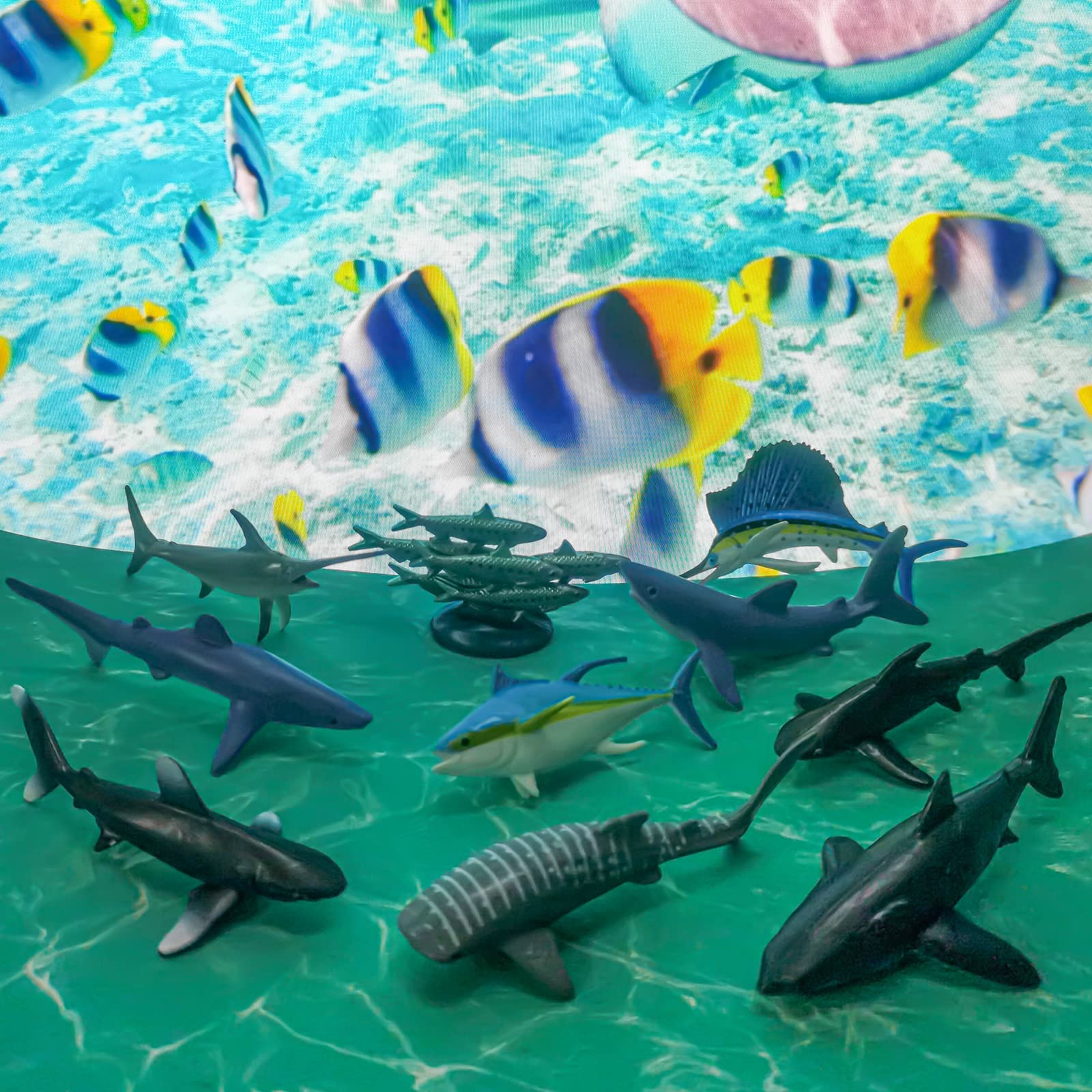 BRETOYIN 10PCS Mini Ocean Animals Sharks Fish Creatures Educational Sea Science Toy Set - Animal Figurines, Sailfish Figure - Bulk Kids Birthday Gift