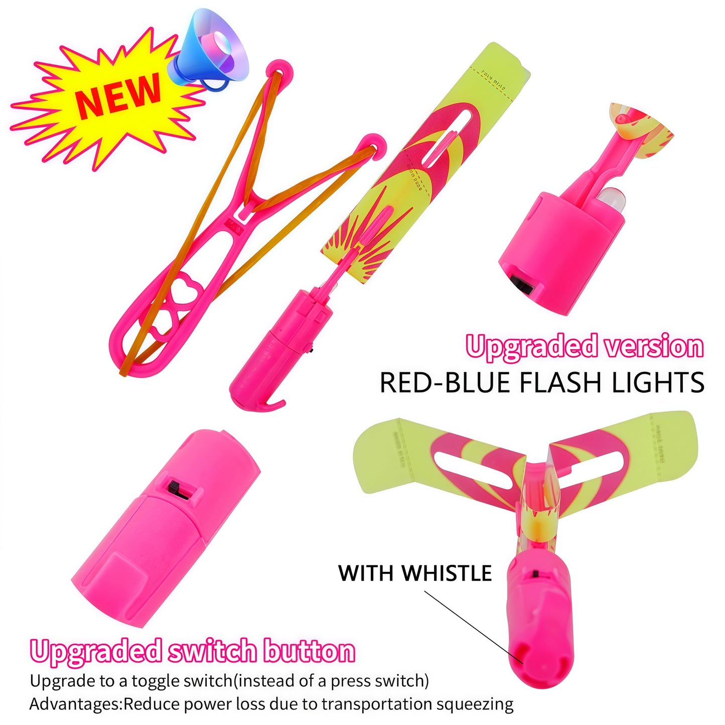OceanWings LED Flying Set with Whistle, 25 Slingshot+25 Glow Helicopter, Flying Toy Outdoor Toy Glow in The Dark Party Supplies Party Favors Bulk