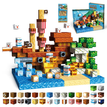 FunsBloomify Magnetic Blocks 100PCS Pirate Ship | STEM Educational Building Toys for Kids Age 3+, Creative Stacking Construction Set with 0.8in Magnet
