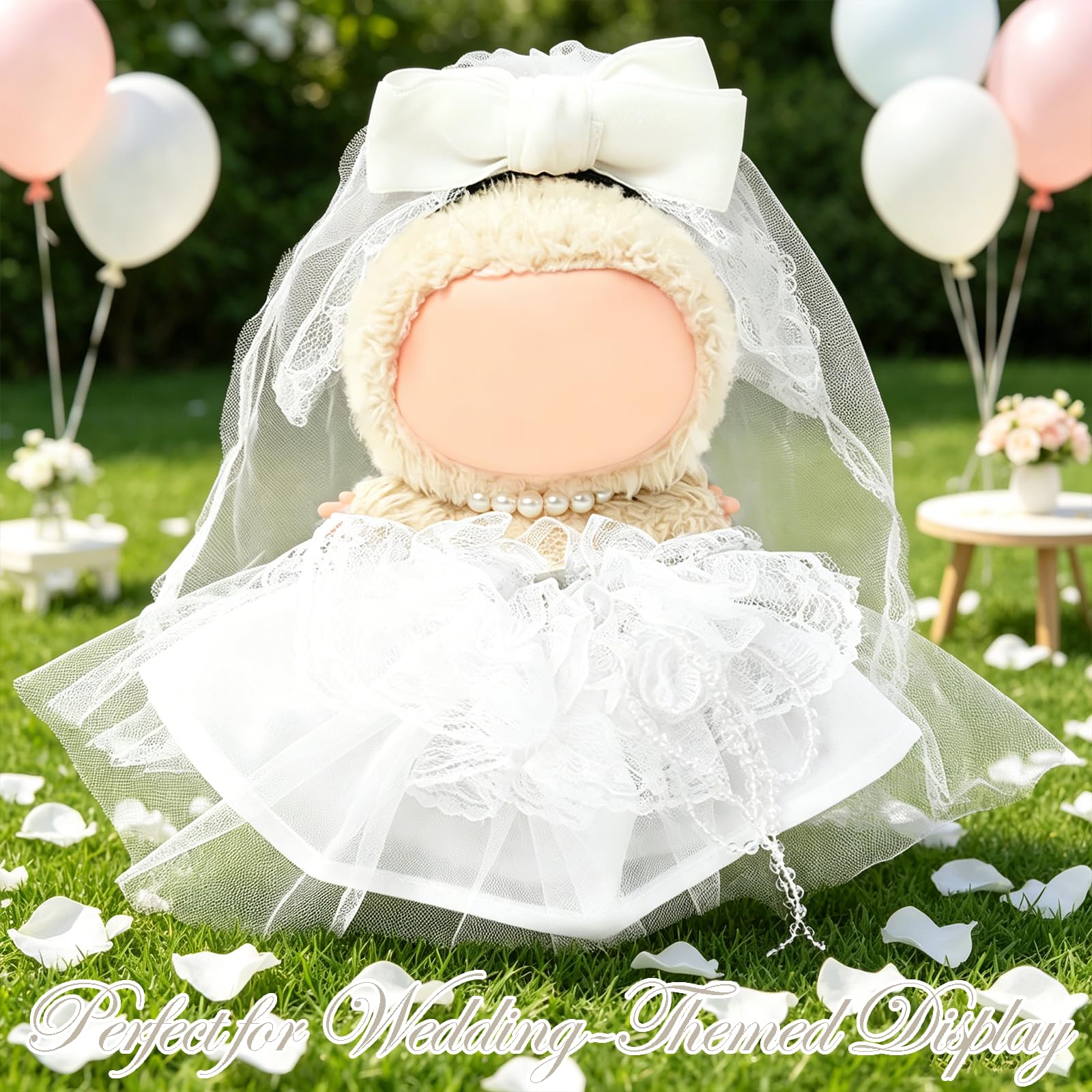Clothes Compatible with LABUBU Doll - 4PCS Wedding Dress Set, 17cm Doll Clothes Designer Outfit for Bridal Theme, Cute Stylish Accessories for Labubu