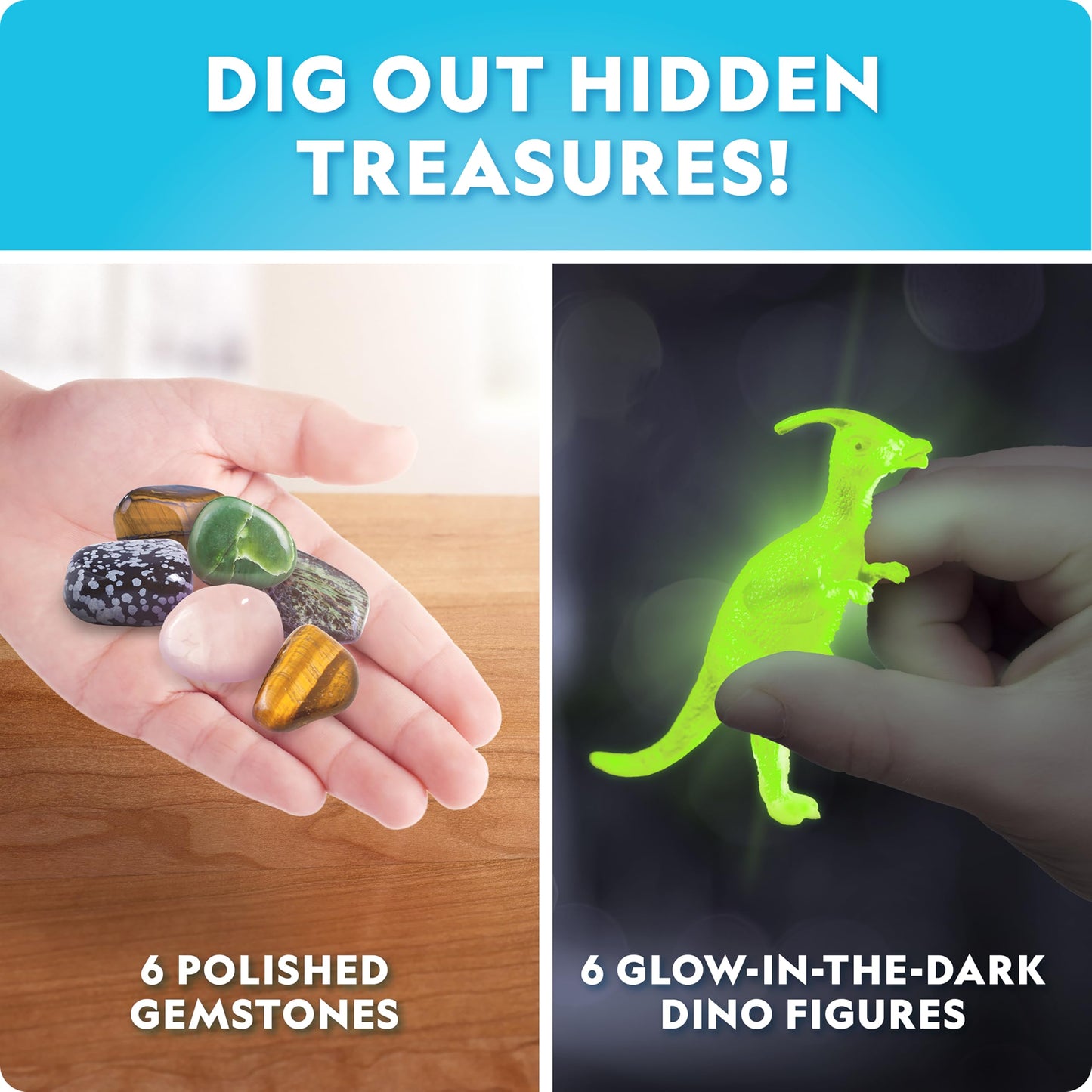 Blue Marble Easter Egg Dig Kit with Gems and Glow in the Dark Dinosaurs