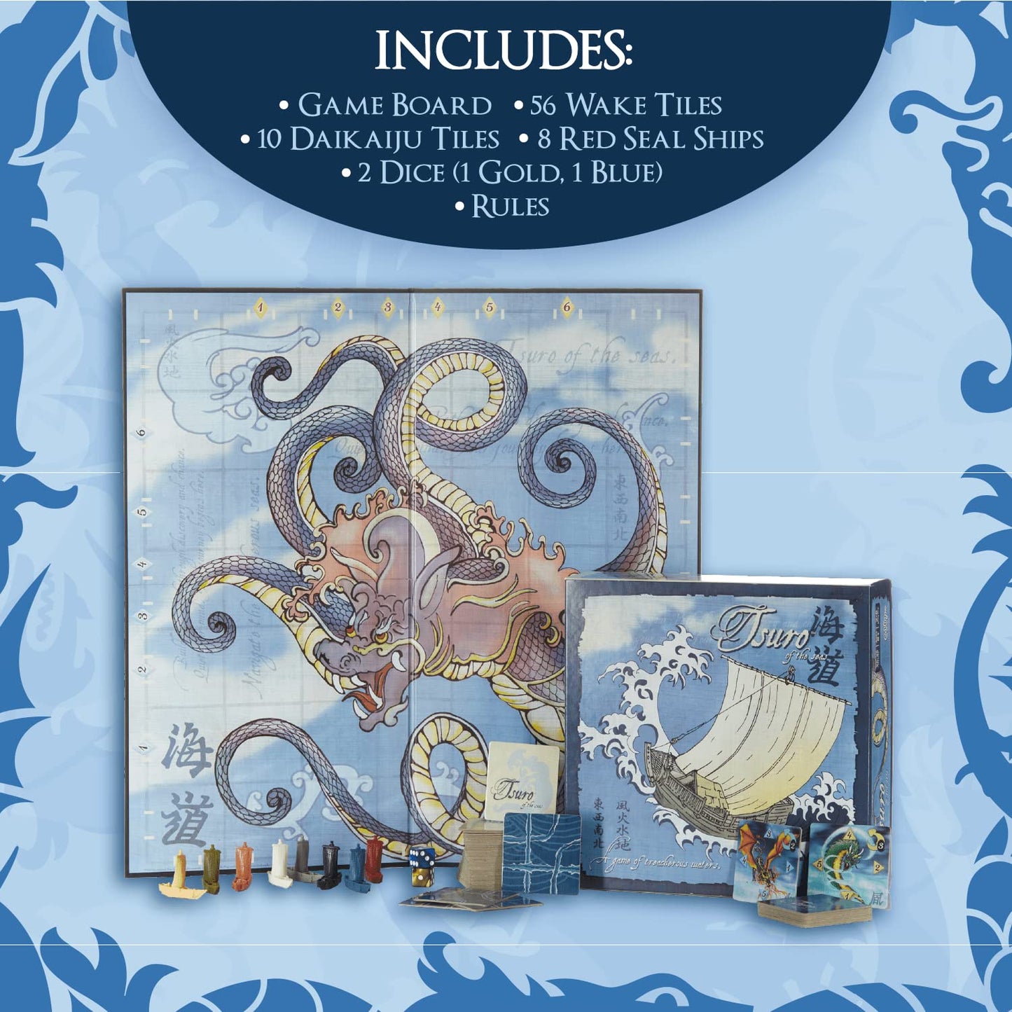 Tsuro of the Seas - Path-Building Strategy Board Game with Sea Monsters | Tile-Laying Adventure for 2-8 Players Ages 8+ | 30-45 Minute Gameplay
