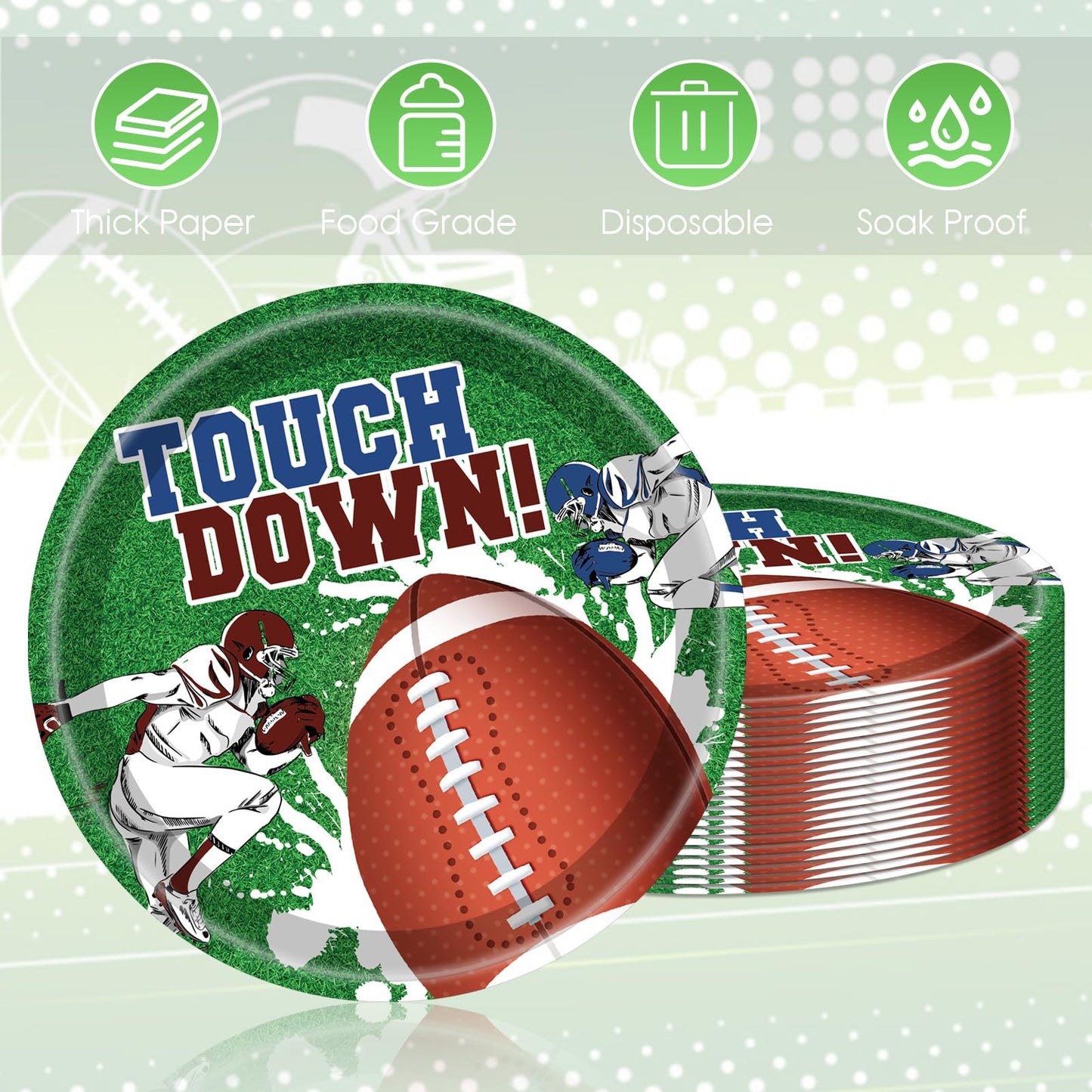 Cekivina 20Pcs 9 Inch Football Plates, Football Party Supplies Tableware Large Paper Plates Kit Disposable Plate Set, for Team Party, Kids Birthday