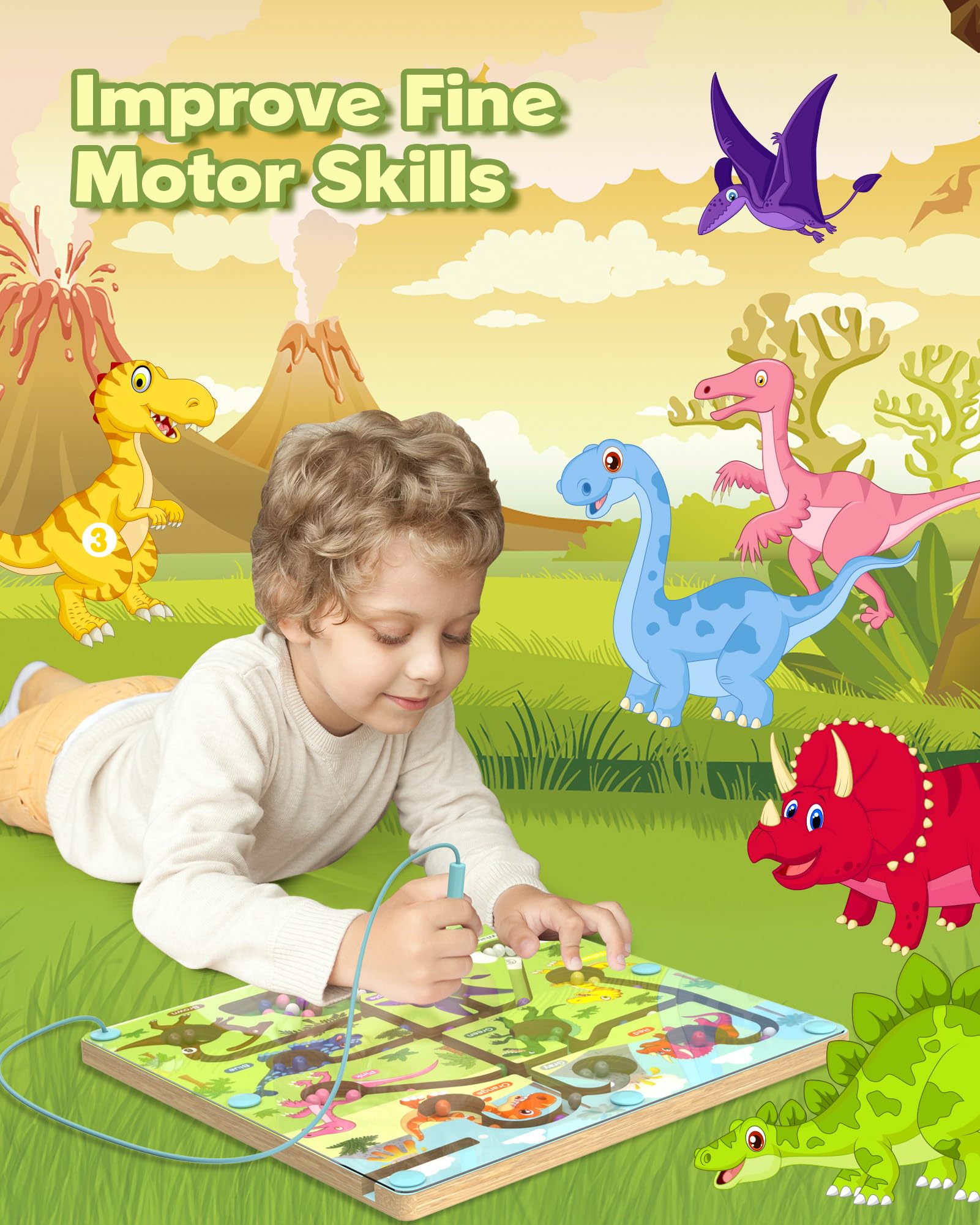 Magnetic Color and Number Maze, Montessori Busy Toys for 3 4 5 Year Old, Wooden Puzzle Activity Board, Learning Educational Toddler Toy for Kids 3 4 5