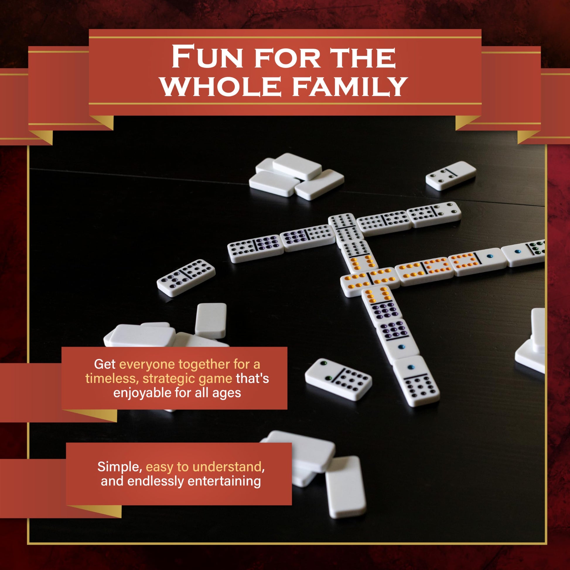 Continuum Games Family Traditions Double 12 Dominoes Tin, Crystalline Dominoes