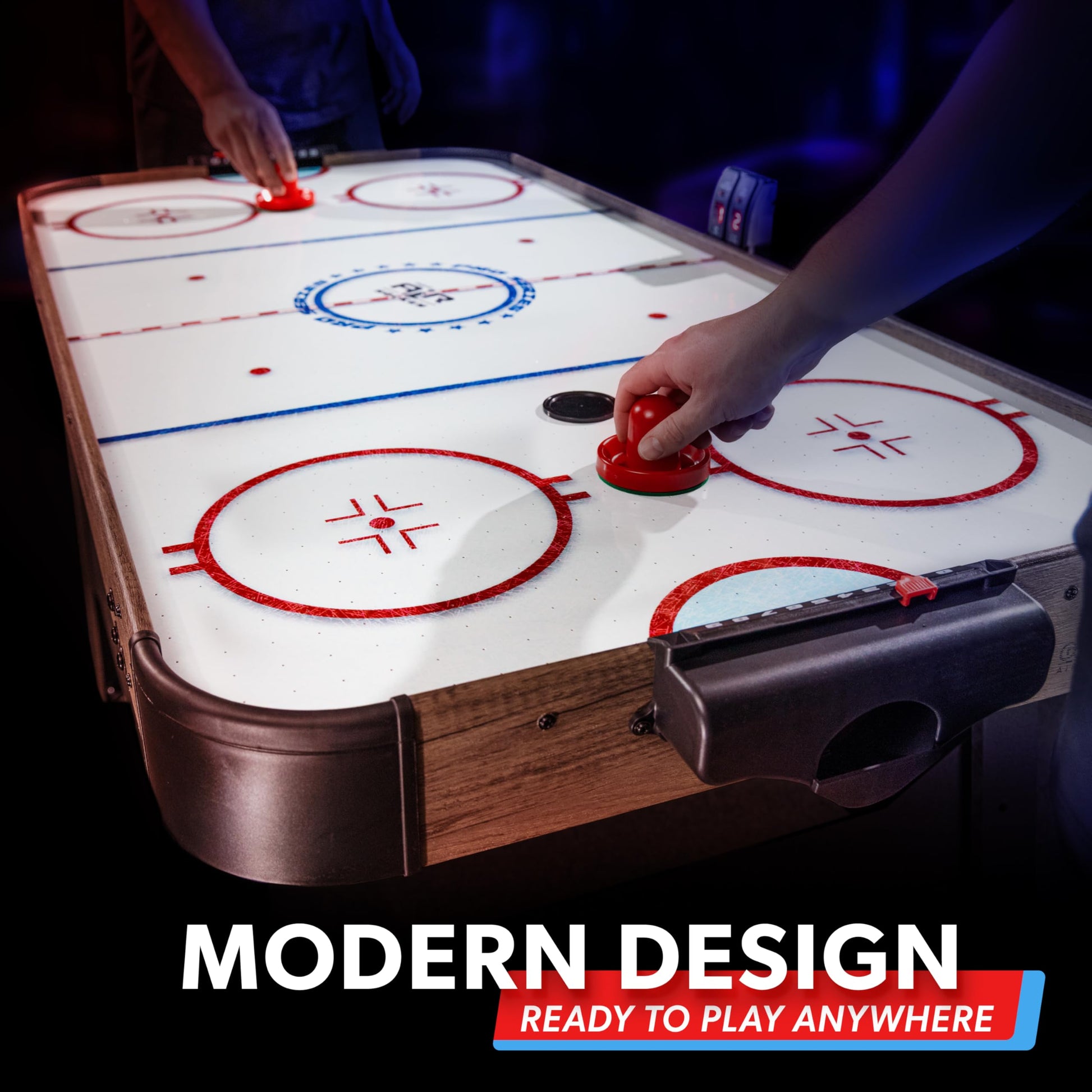 GoSports 48 Inch Air Hockey Arcade Table - Includes 2 Pushers, 3 Pucks, AC Motor, and LED Scoreboard - Oak