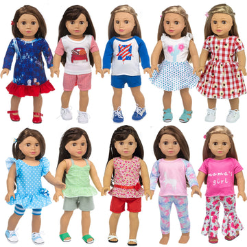 23 Pcs American Doll Clothes Dress and Accessories Sets for American 18 inch Dolls - Including 10 Complete Set of Clothing , Doll Accessories