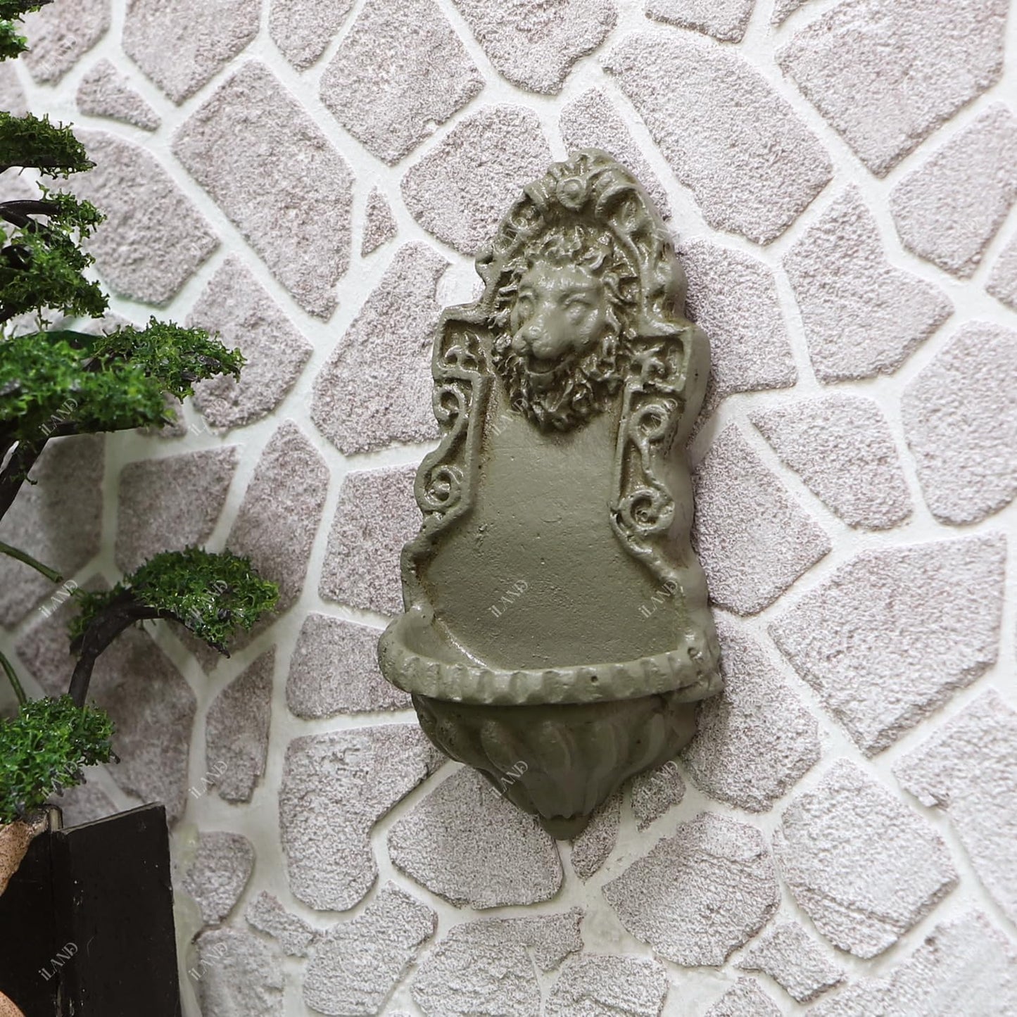 iLAND 1/12 Scale Garden Accessories Outdoor Miniature Birdbath Fountain & 2 Lion Wall Reliefs Mini Ornaments for Garden Dollhouse Décor Dollhouse