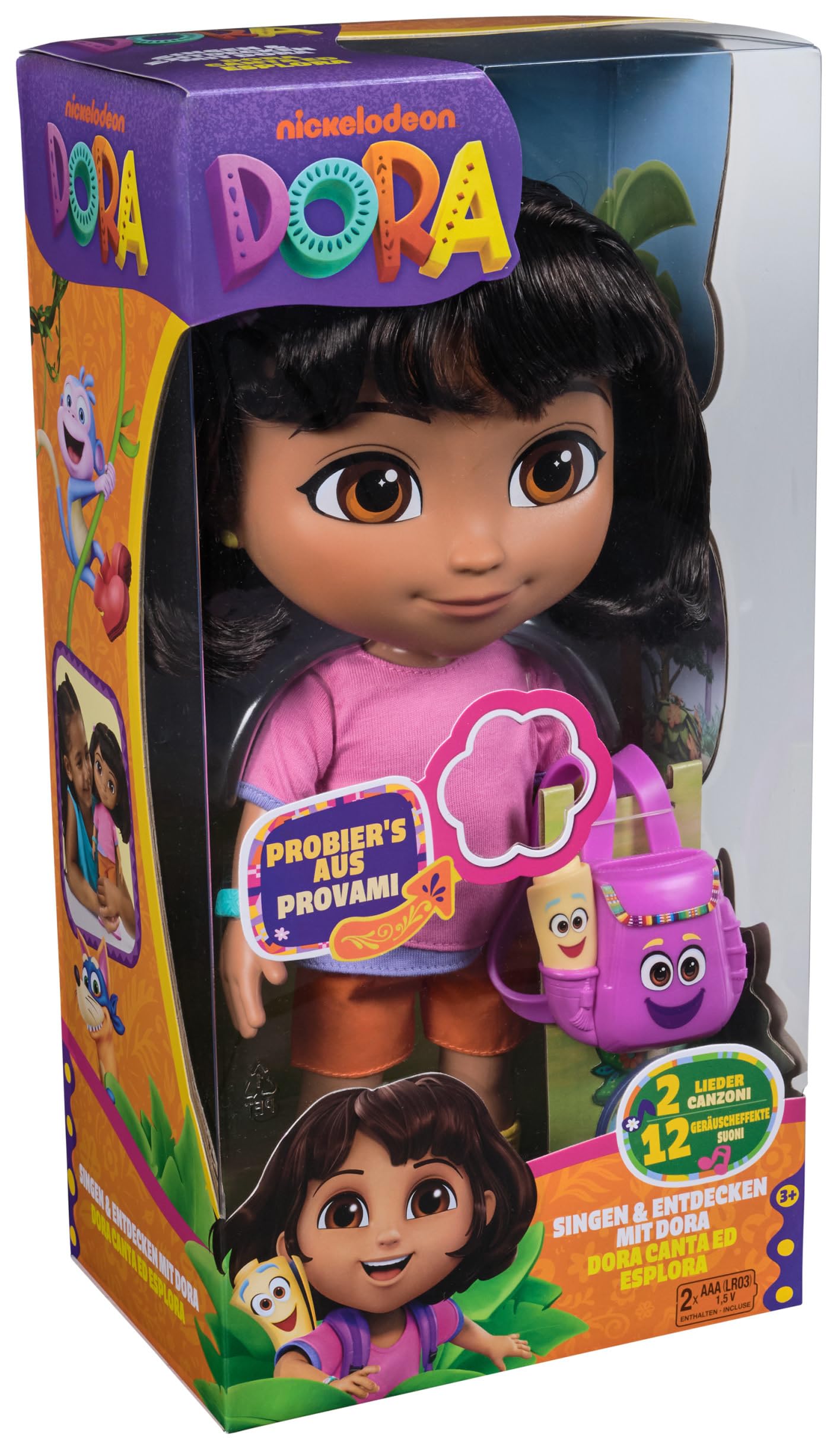 Dora Sing mit Mir Doll 35 cm for the Popular TV Series with 2 Songs and 25+ Phrases and Sounds Version in German/English and Italian/English for