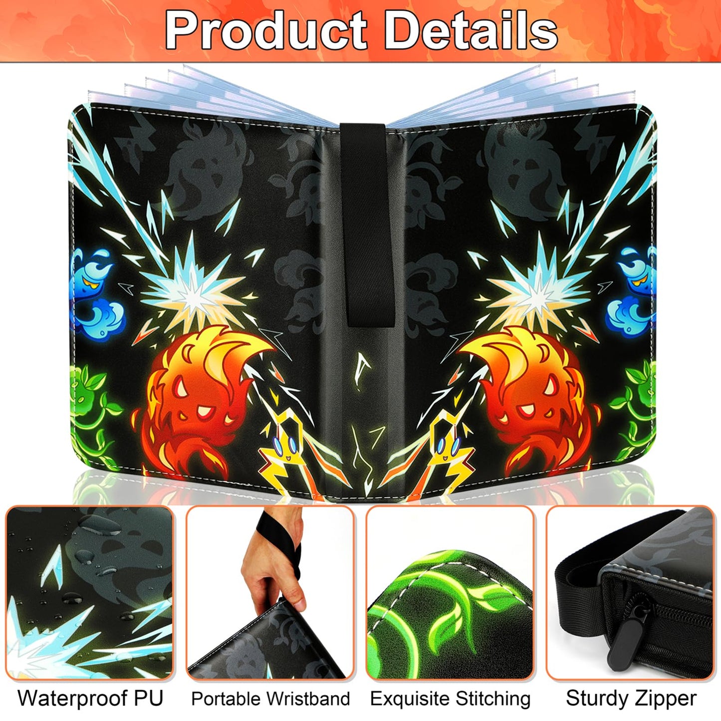 Trading Card Binder, 9 Pockets Card Binder with 50 Removable Sleeves, Card Holder Compatible with TCG Trading Cards, Zipper Card Storage Ablum for