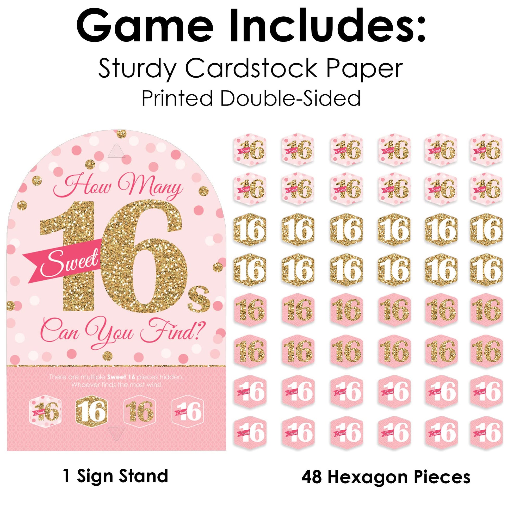 Big Dot of Happiness Sweet 16-16th Birthday Party Scavenger Hunt - 1 Stand and 48 Game Pieces - Hide and Find Game