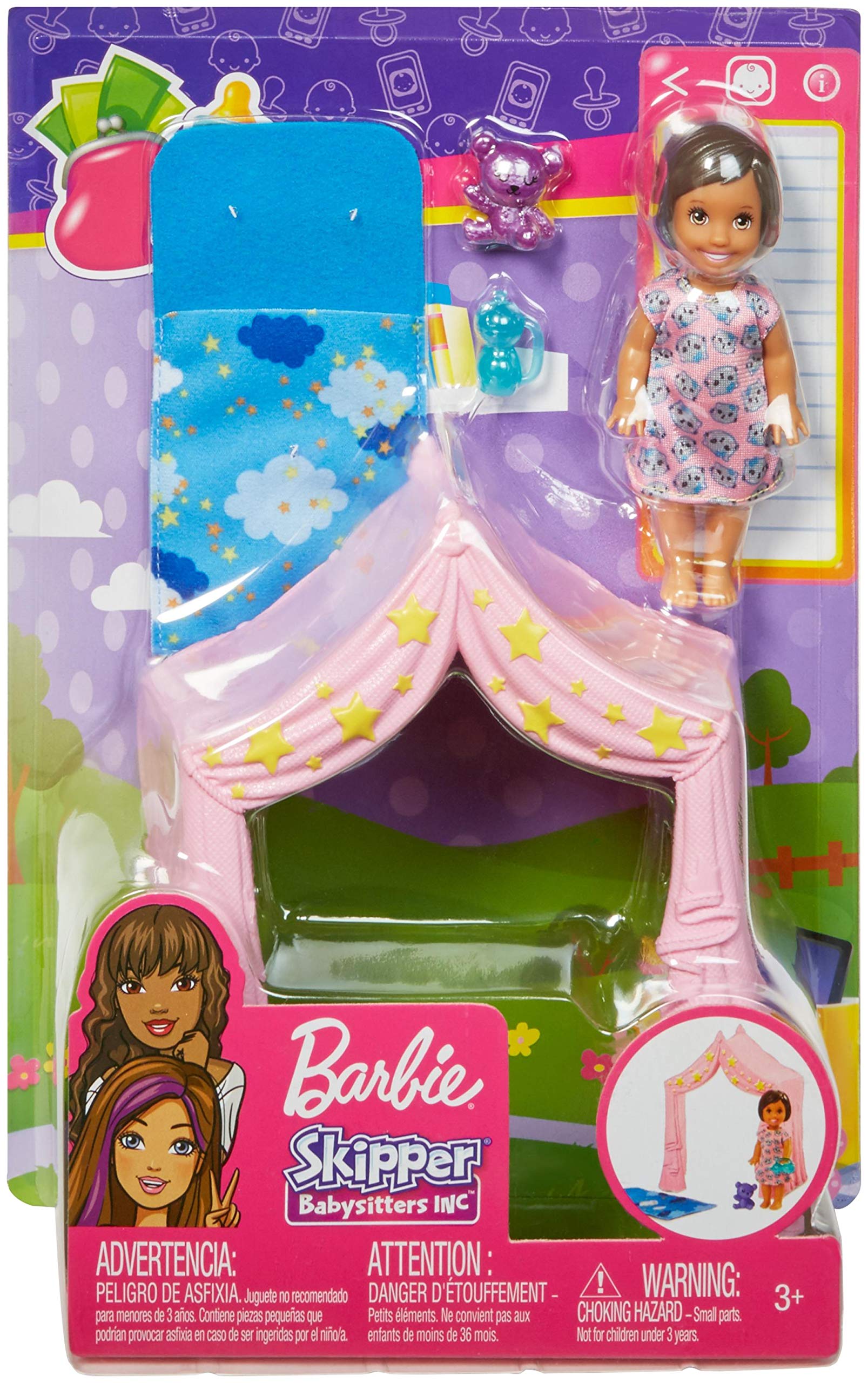 Barbie Skipper Babysitters Inc. Bedtime Playset with Small Doll, Tent and Sleeping Bag