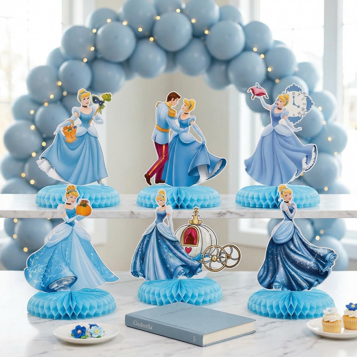 Princess Birthday Party Decorations, 6Pcs Princess Theme Party Centerpieces, Photo Booth Props, Cake Toppers, for Cinderella Theme Girls Birthday