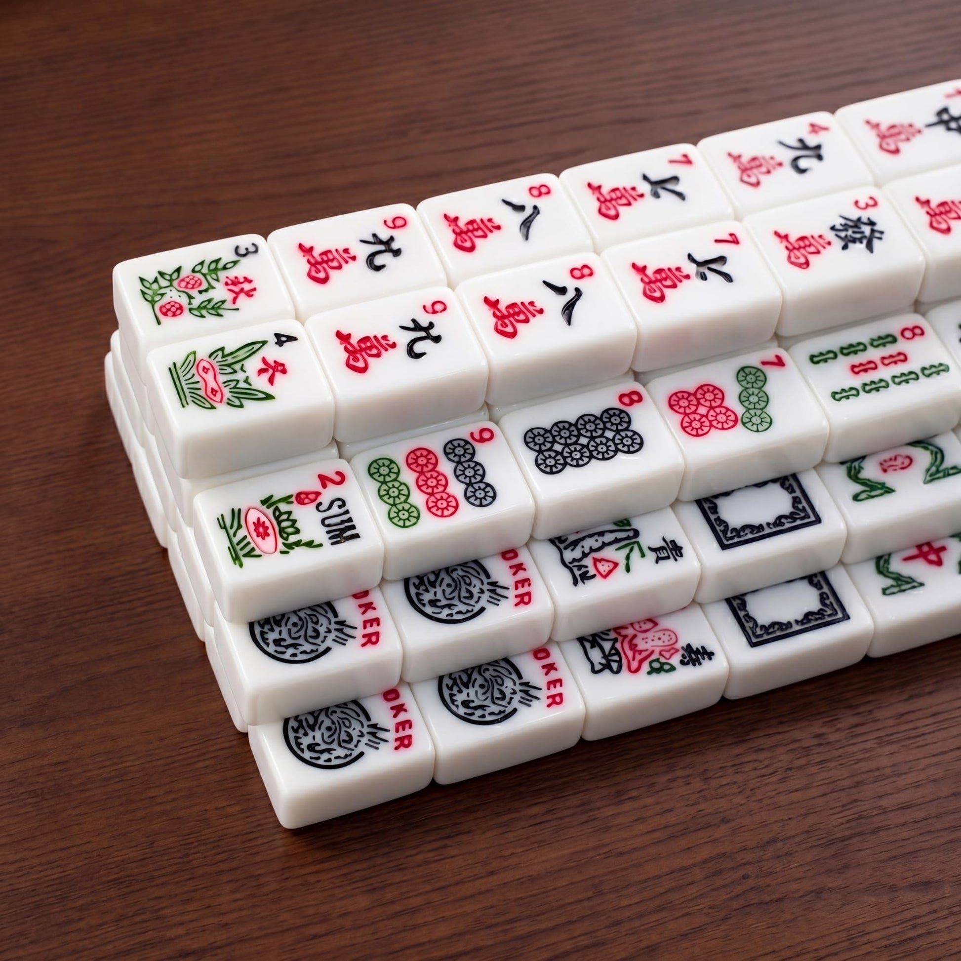 WonderTopia American Mahjong Set with Beige Navy Carrying Bag, 166 White Tiles, 4 All-in-One Color Racks and Pushers, Mahjong Tiles Set for Family