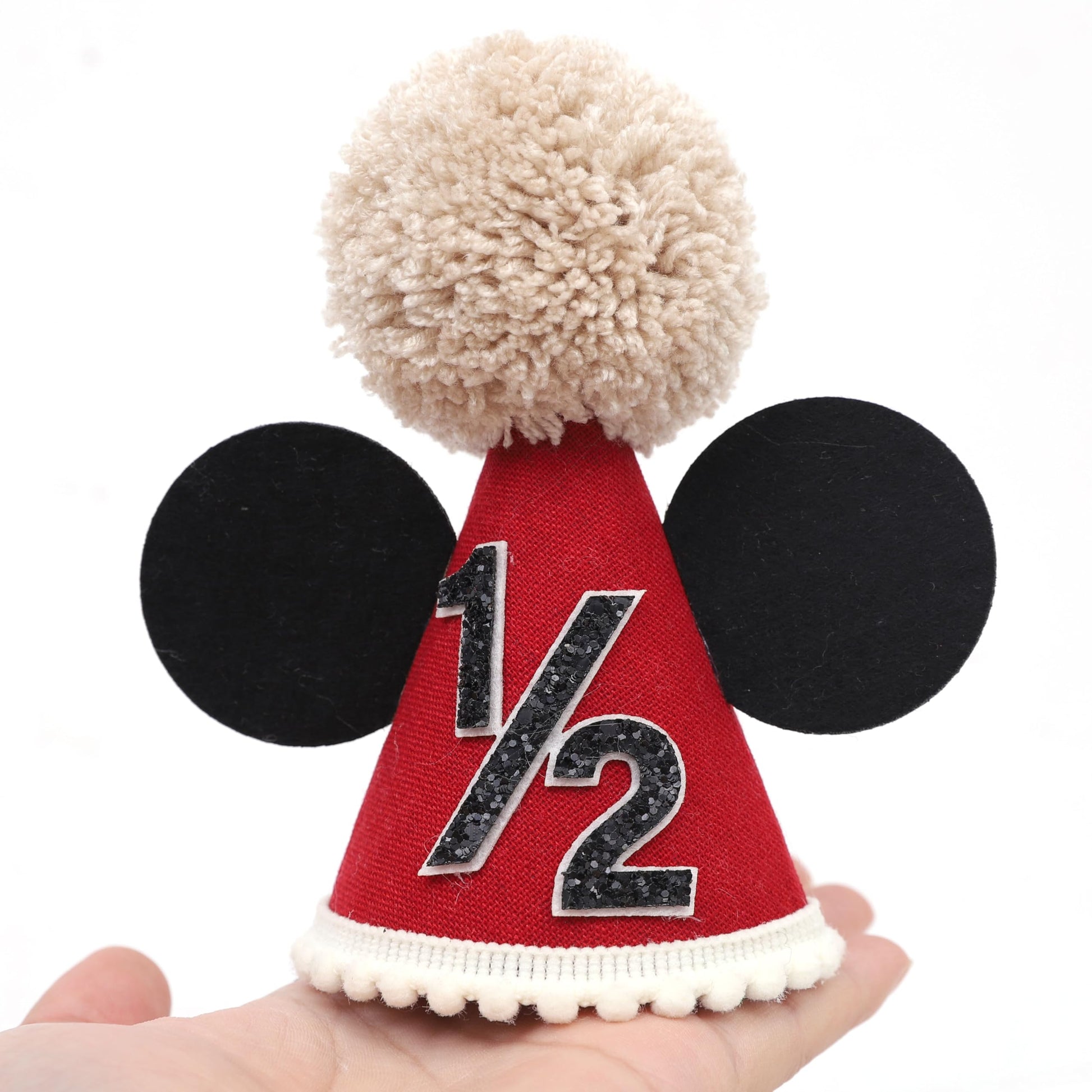 DSAANE Mouse 1/2 Birthday Hat - Mouse Half Way To One Party Decorations,Mouse Ears Cake Smash Hat,Red Black Mouse Party Hat,6 Months Birthday Photo