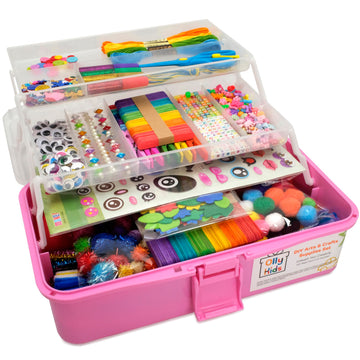 Olly Kids Arts and Crafts Supplies for Kids Girls 4 5 6 7 8 9 10 11 & 12- Ultimate Crafting Supply Carboodle in Portable 3 Layered Plastic Art Box