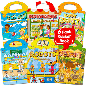 CREATIVETREES 6 Sets Reusable Sticker Book for Toddlers 1-3, Jelly Stickers Book for Kids 2-4, Travel Sticker Activity Toys for Childs 3 4 5 6 Years