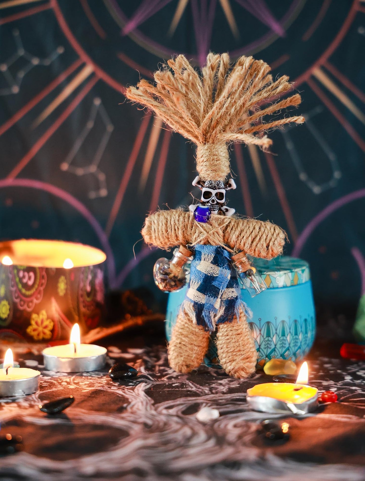 Nosadi Voodoo Doll Real Handmade Creepy Dolls Set Horror Voodoo Supplies Skull Witches Poppet for Halloween Birthday Christmas Party Gift Decoration