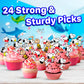 24x Cute Dog Cupcake Toppers - Strong Picks Happy Birthday Décor, Cupcake Decorations for Kids' Birthdays