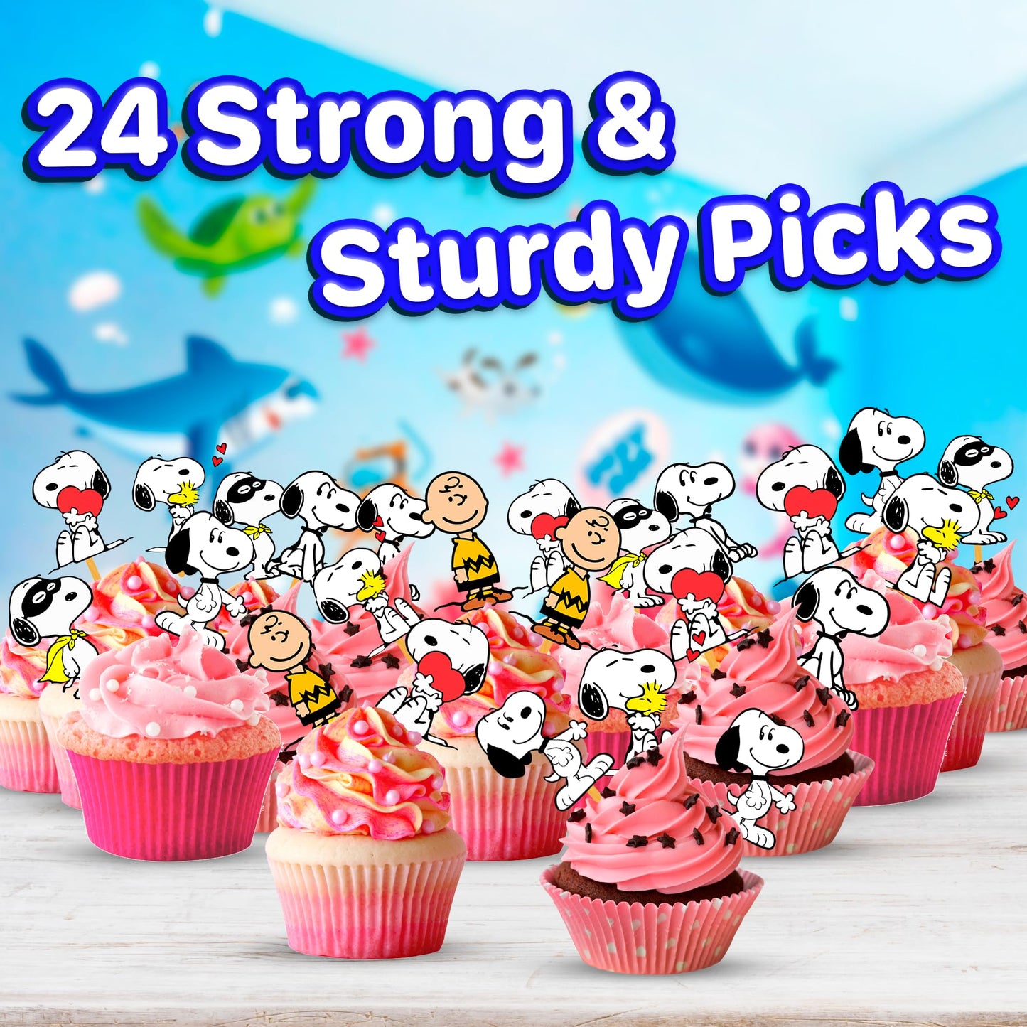 24x Cute Dog Cupcake Toppers - Strong Picks Happy Birthday Décor, Cupcake Decorations for Kids' Birthdays