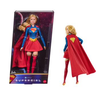 Barbie Signature DC Supergirl Fashion Doll, Blonde with Super Hero Costume & Cape, Collector Doll in Displayable Packaging & Doll Stand