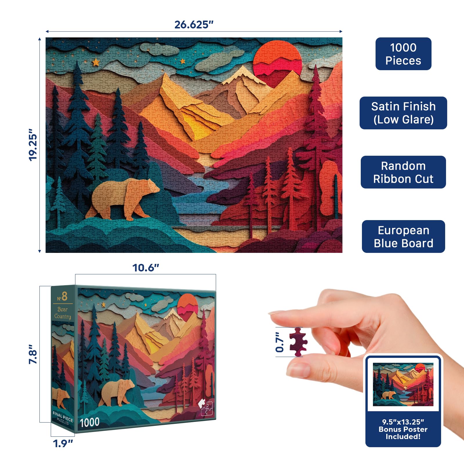 Bear Country (#8) - 1000 Piece Jigsaw Puzzle for Adults | Premium European Blue Board | Satin Low-Glare Finish | Ribbon Cut | Bonus Poster |