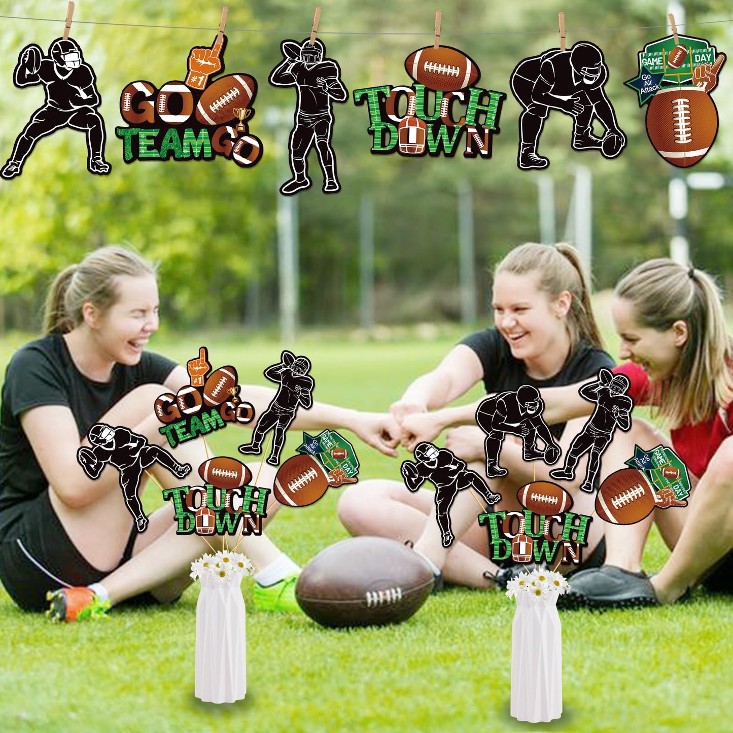 24PCS Football Centerpieces Sticks for Table Football Party Table Decorations Football Table Decor Stick for Vase Photo Booth Props