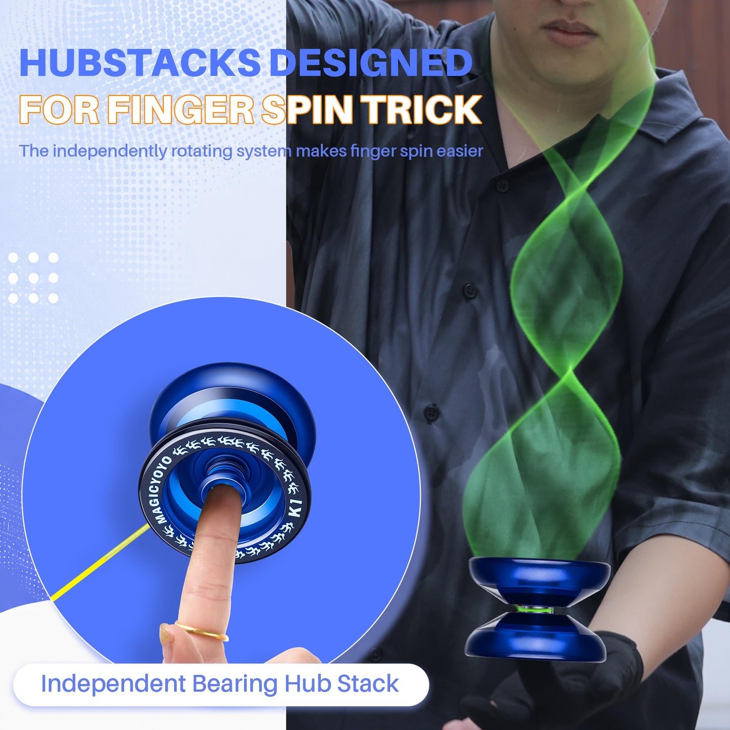 MAGICYOYO K1 Plastic Responsive YoYo for Kids 8-12 with Hubstacks-Dark Blue
