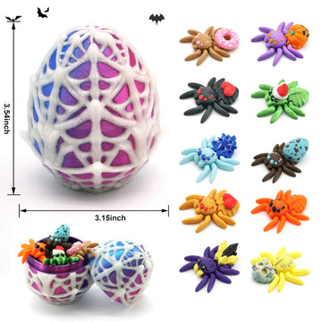 XAKNXGU 3D Printed Spider Egg with 10 Unique Spiders Inside, Glow in The Dark Halloween Toys for Kids, Cute Small 3D Printed Animals Fidget Toys