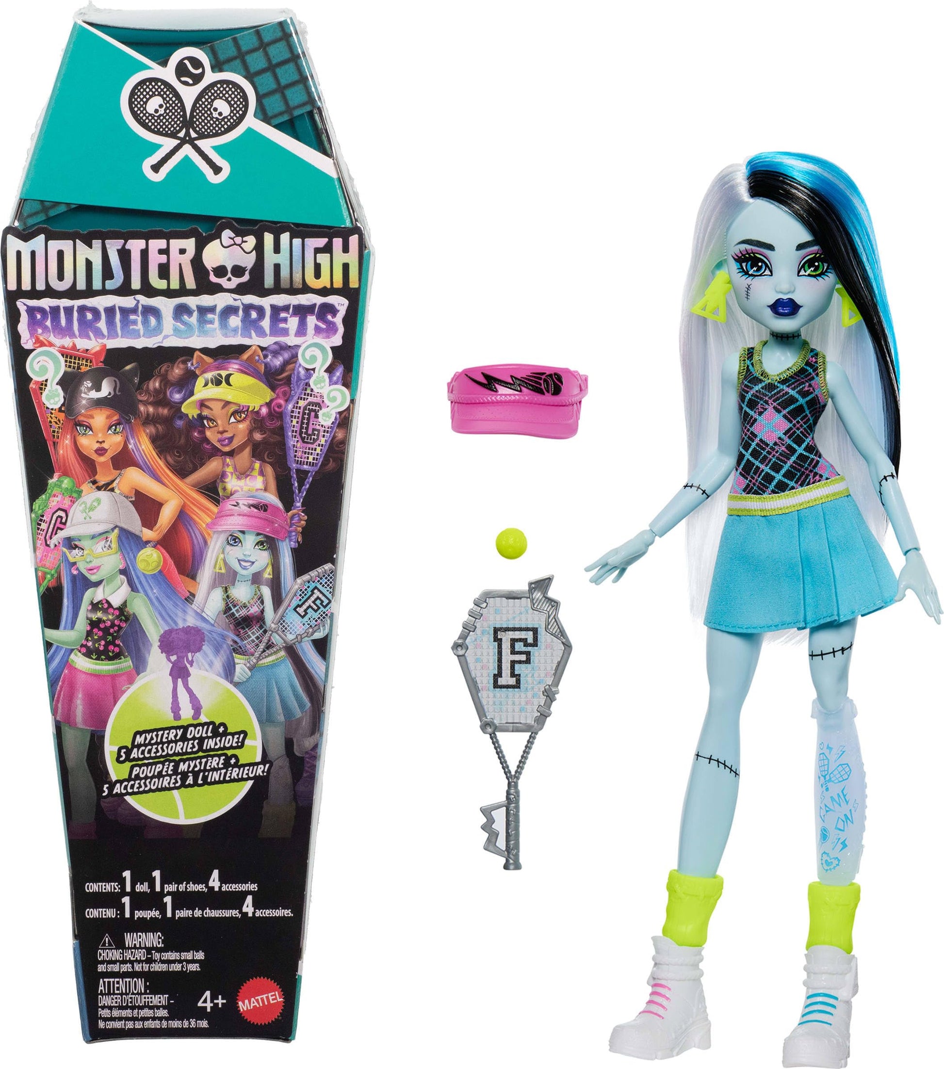 Monster High Buried Secrets Dolls and Accessories, Courtside Fang-Out Theme with Mystery Doll and 5 Unboxing Surprises (Characters May Vary)