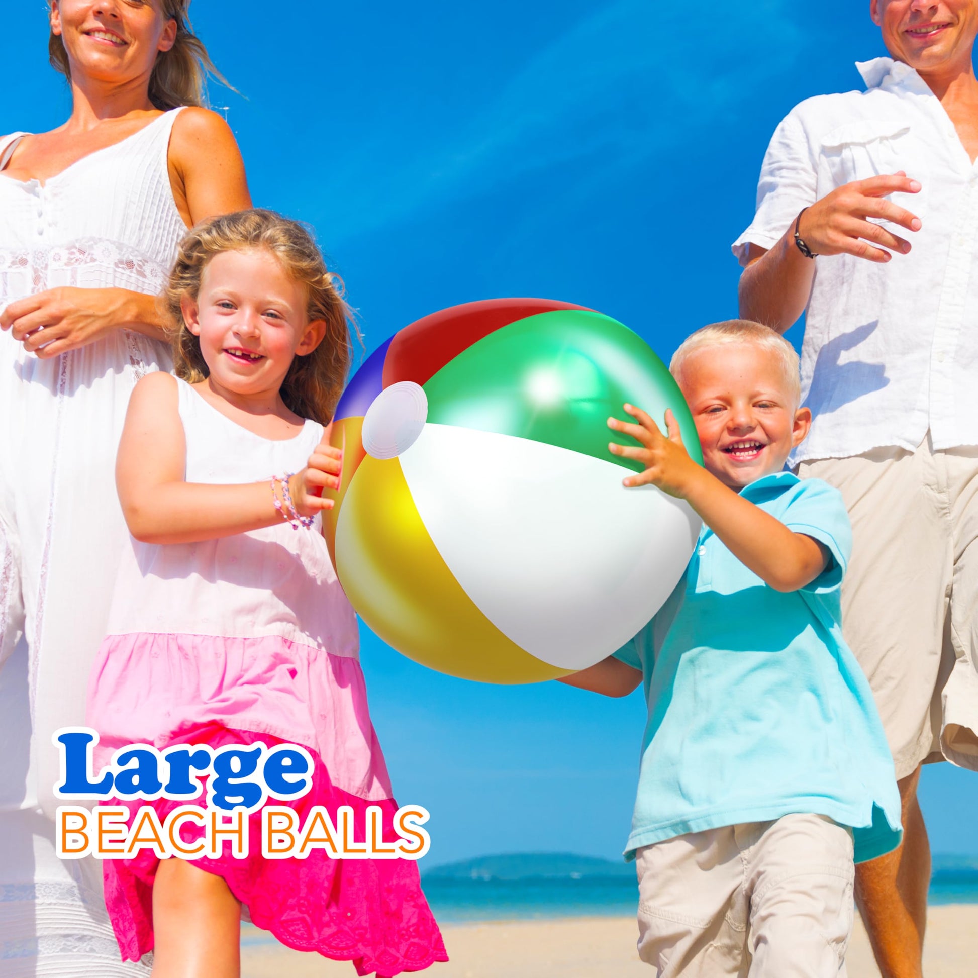 4E's Novelty Beach Balls [3 Pack] 20" Inflatable Beach Balls for Kids - Pool Games Toys for Kids & Toddlers, Classic Rainbow Color, Easter Outdoor