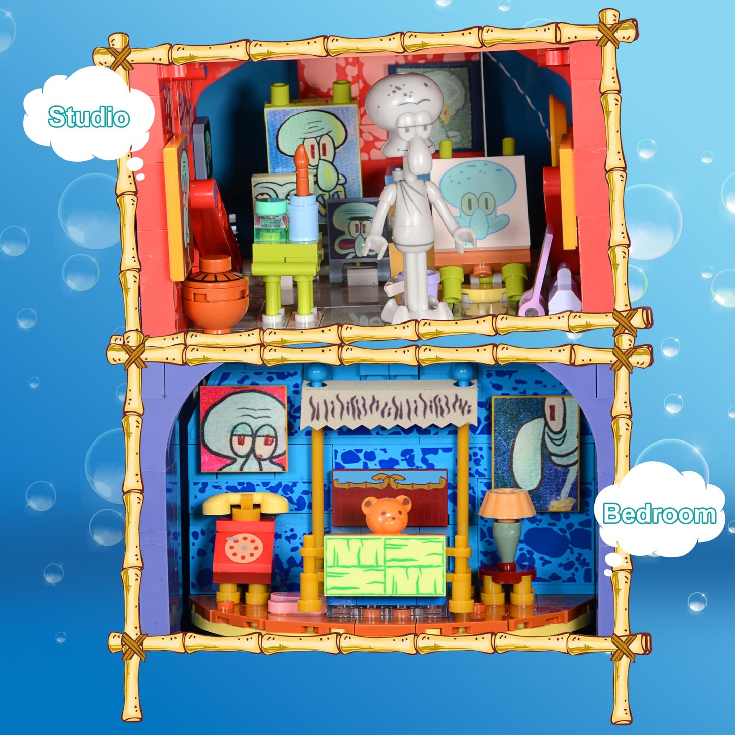 ROLOSO Toy Building Brick Blocks Toys Sets kit Action Figures Pineapple House Patrick Stone Star Home for Boys and Girls Kids Age 2-4, 3-5, 5-7, 8-12